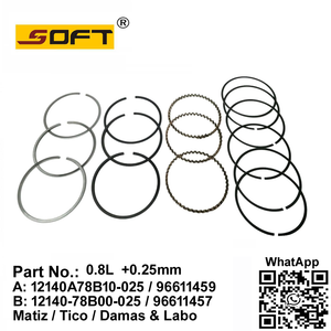 Piston Ring Set +0.25mm 12140A78B10-025 / 96611459 / 12140-78B00-025 / 96611457 Chevrolet 0.8L Matiz / Tico / Daewoo Damas & Labo