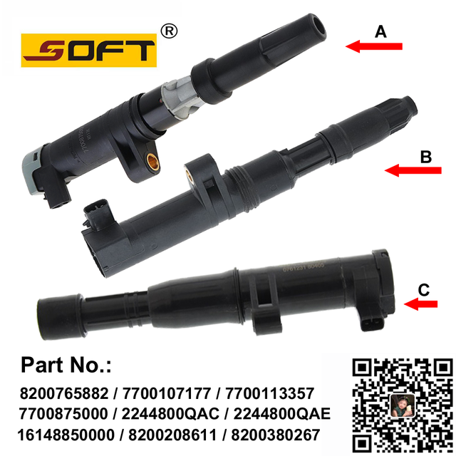 Ignition Coil Largus / Megane / K4M / K4J 8200765882 / 7700107177 / 7700113357 / 7700875000 / 2244800QAC / 2244800QA