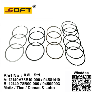 Piston Ring Set Std. 12140A78B10-000 / 94581410 / 94599004 / 96325699 / 12140-78B00-000 / 94599003 / 96325192 Chevrolet 0.8L Matiz / Tico / Daewoo Damas & Labo